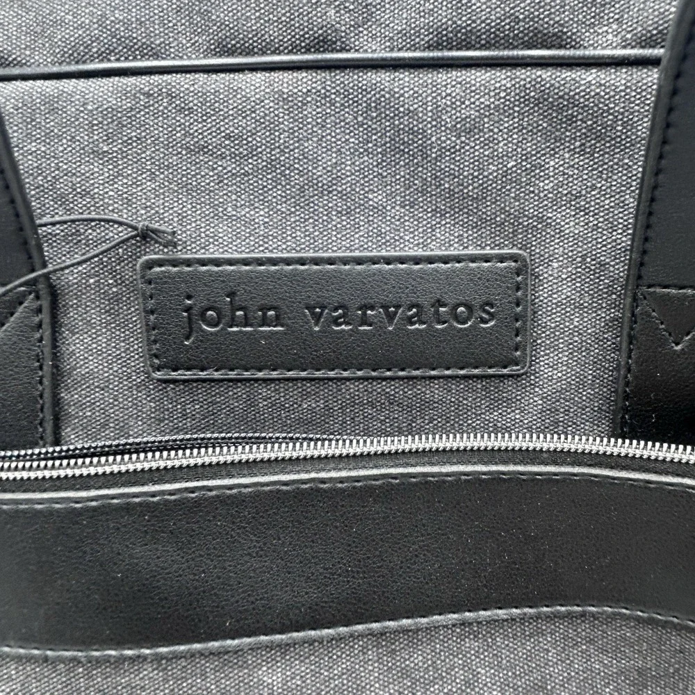 John Varvatos Canvas Tote‎ Lightweight Laptop Messenger Bag Vegan Leather Trim